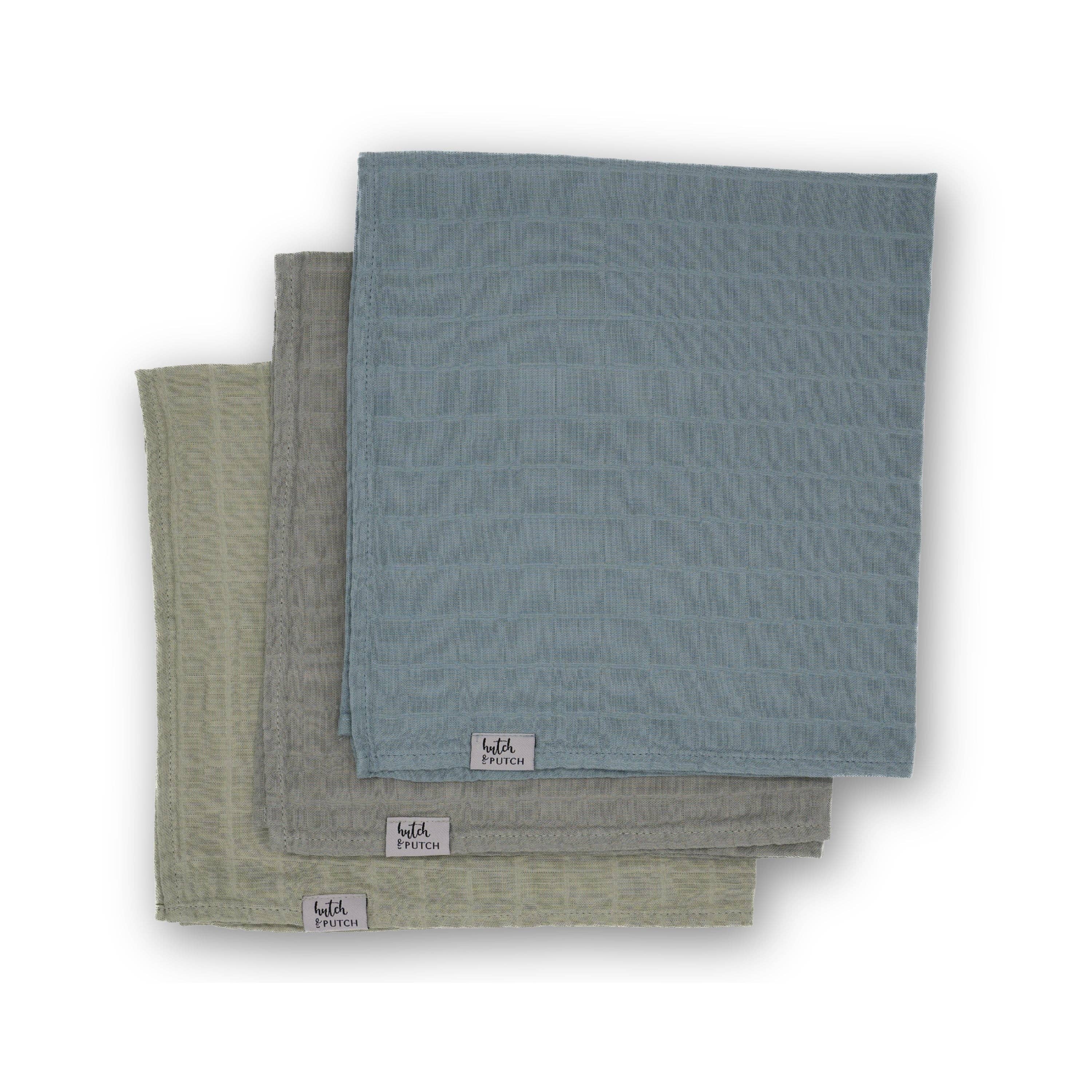 Mulltuch Bio-Baumwolle 60x60cm • 3er-Set • Graublau/Anthrazit/Salbeigrün