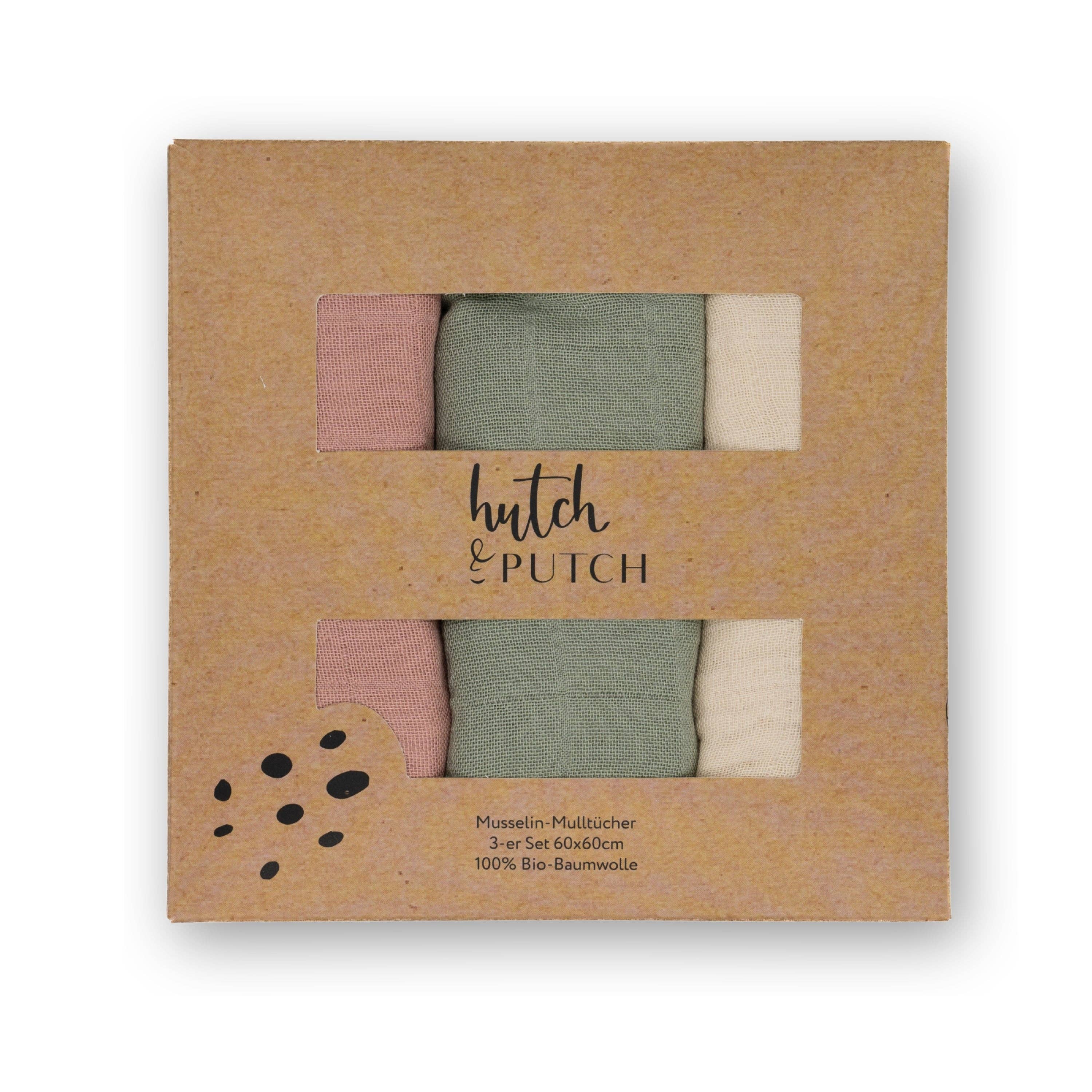 Mulltuch Bio-Baumwolle 60x60cm • 3er-Set • Rosa/Salbeigrün/Cremeweiß