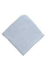 Baby Kapuzenbadetuch 80x80 cm in hellblau, 100% Baumwolle, mit gesticktem Dackelmotiv, saugfähig und wärmend nach dem Baden.