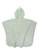 Baby Kapuzenponcho 0-12 Monate in grün mit Dino-Zacken an der Kapuze, aus Baumwollfrottee, saugfähig, warm und leicht überzuziehen.