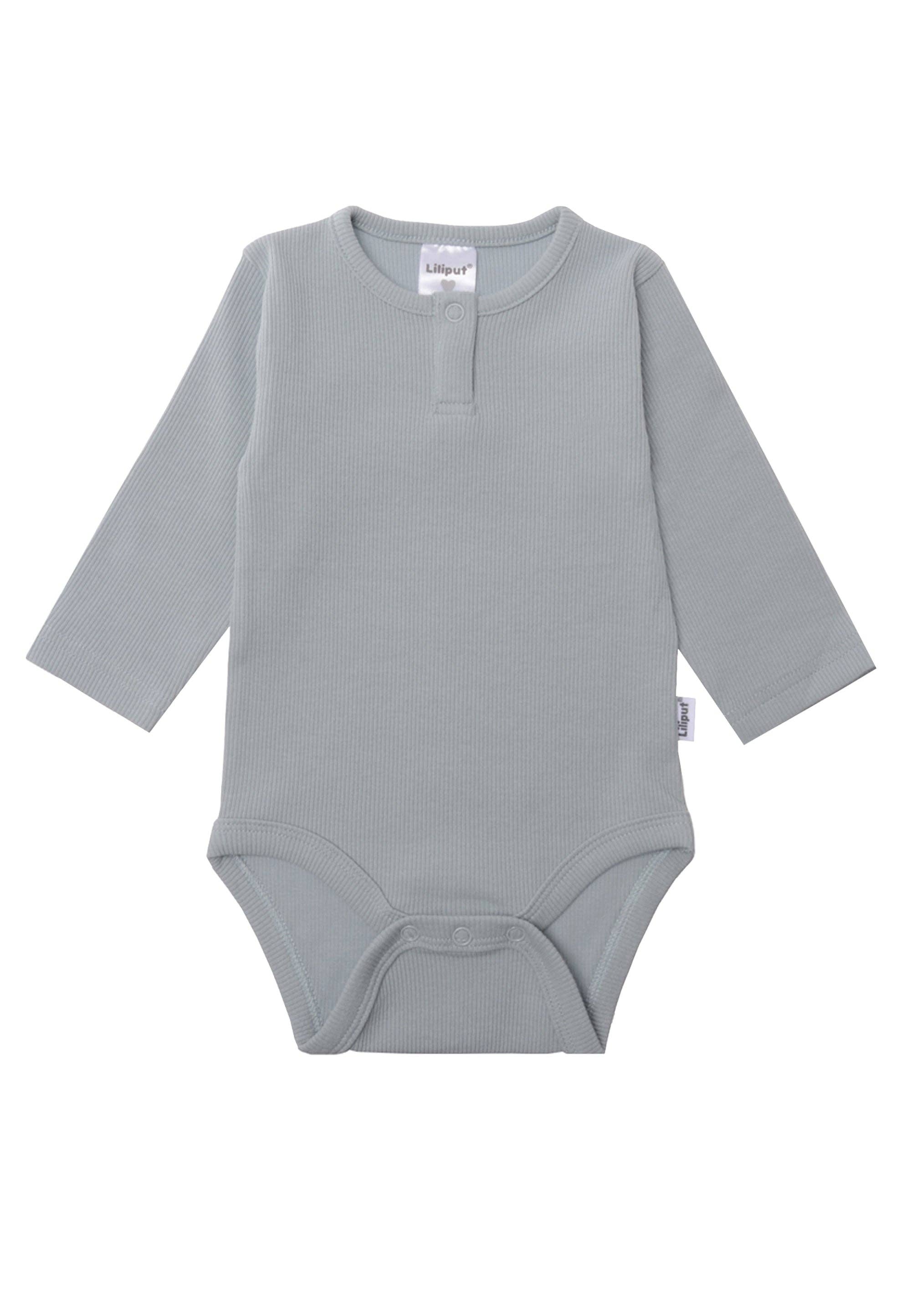 Praktisches Doppelpack Baby Langarmbodys aus Rippenstoff in Blau und Schilf, dehnbar, atmungsaktiv und pflegeleicht.