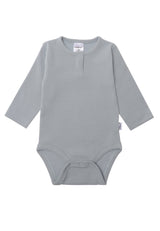 Praktisches Doppelpack Baby Langarmbodys aus Rippenstoff in Blau und Schilf, dehnbar, atmungsaktiv und pflegeleicht.