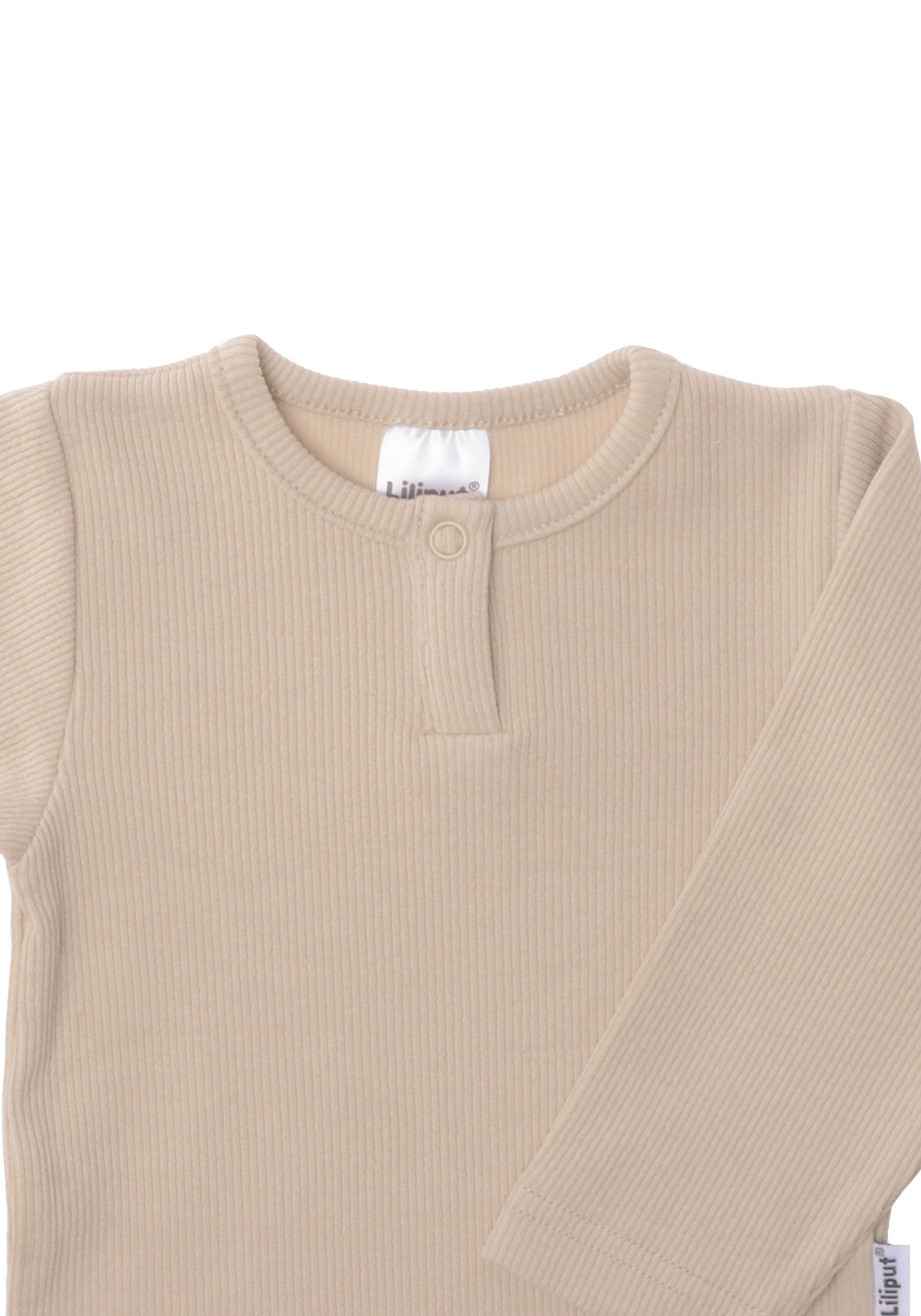 Babybody in Beige mit langen Ärmeln aus weichem Rippstoff, atmungsaktiv, dehnbar und ideal für den täglichen Gebrauch.