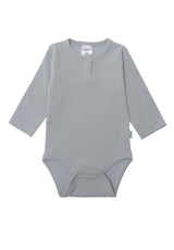 Langarm Baby-Rippbody in Hellblau, elastischer Body mit Rundhalsausschnitt und Druckknöpfen, weich, bequem und ideal für den Alltag.