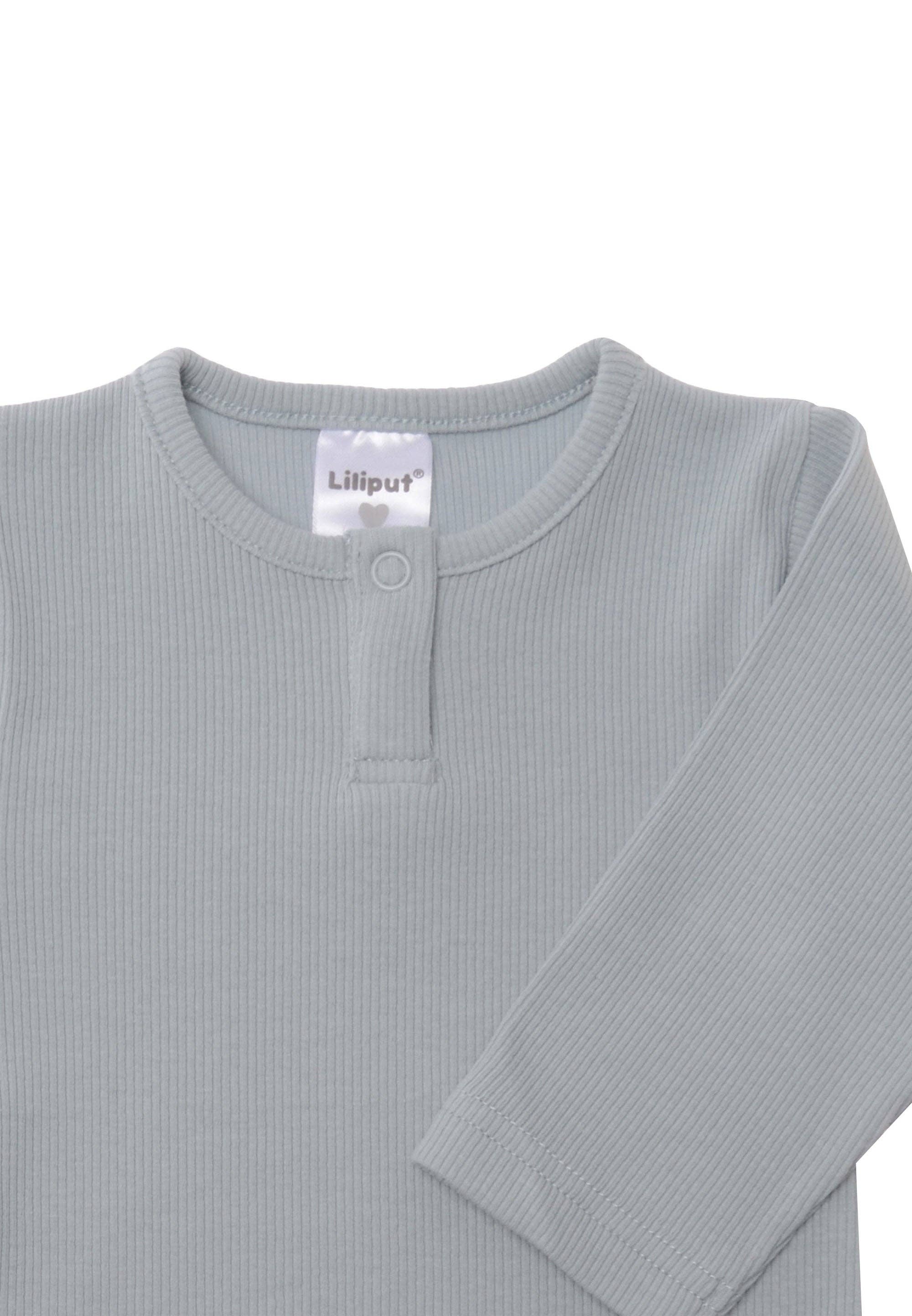 Zwei Baby Ripp-Langarmbodys im Set, Farben Blau und Schilf, aus weicher Baumwollqualität, ideal für den Alltag und jede Jahreszeit.