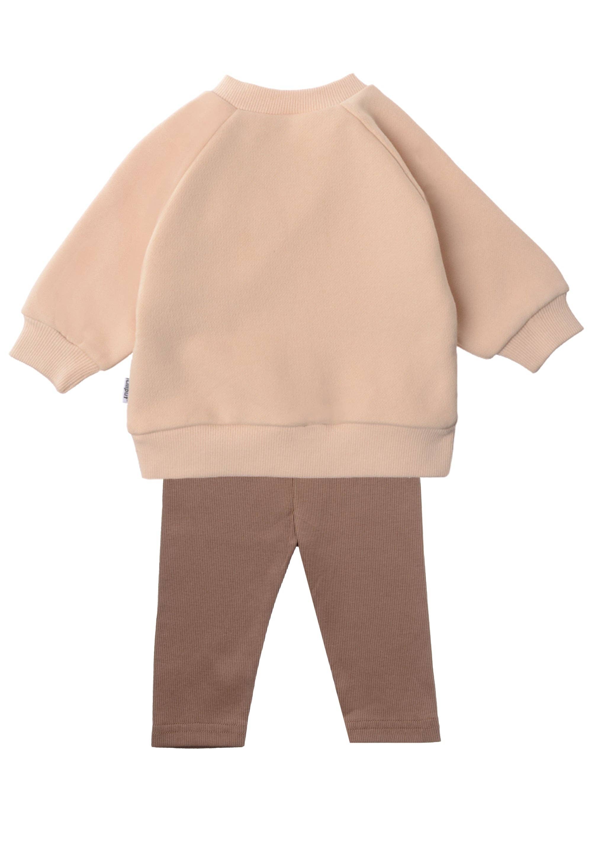 Baby Set mit Sweatshirt in Beige und Leggings in Braun, Sweatshirt aus 80% Baumwolle 20% Polyester, Leggings aus 79% Baumwolle, 17% Polyester, 4% Spandex, weich und bequem.