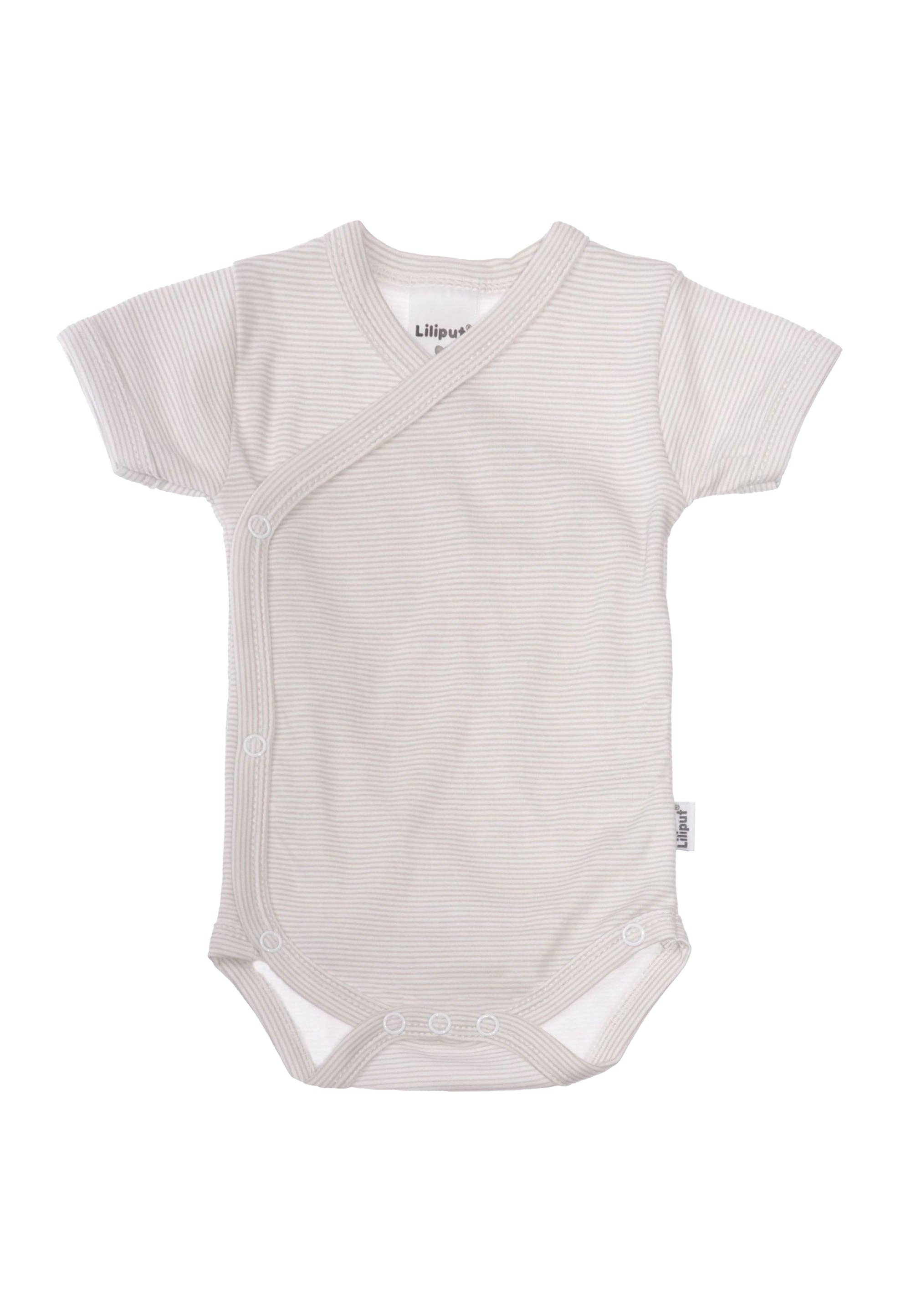 Baby Wickelbodys 2er-Set Regenbogen und Streifen, aus weicher Baumwolle, mit Druckknöpfen für leichtes An- und Ausziehen, kurzarm.