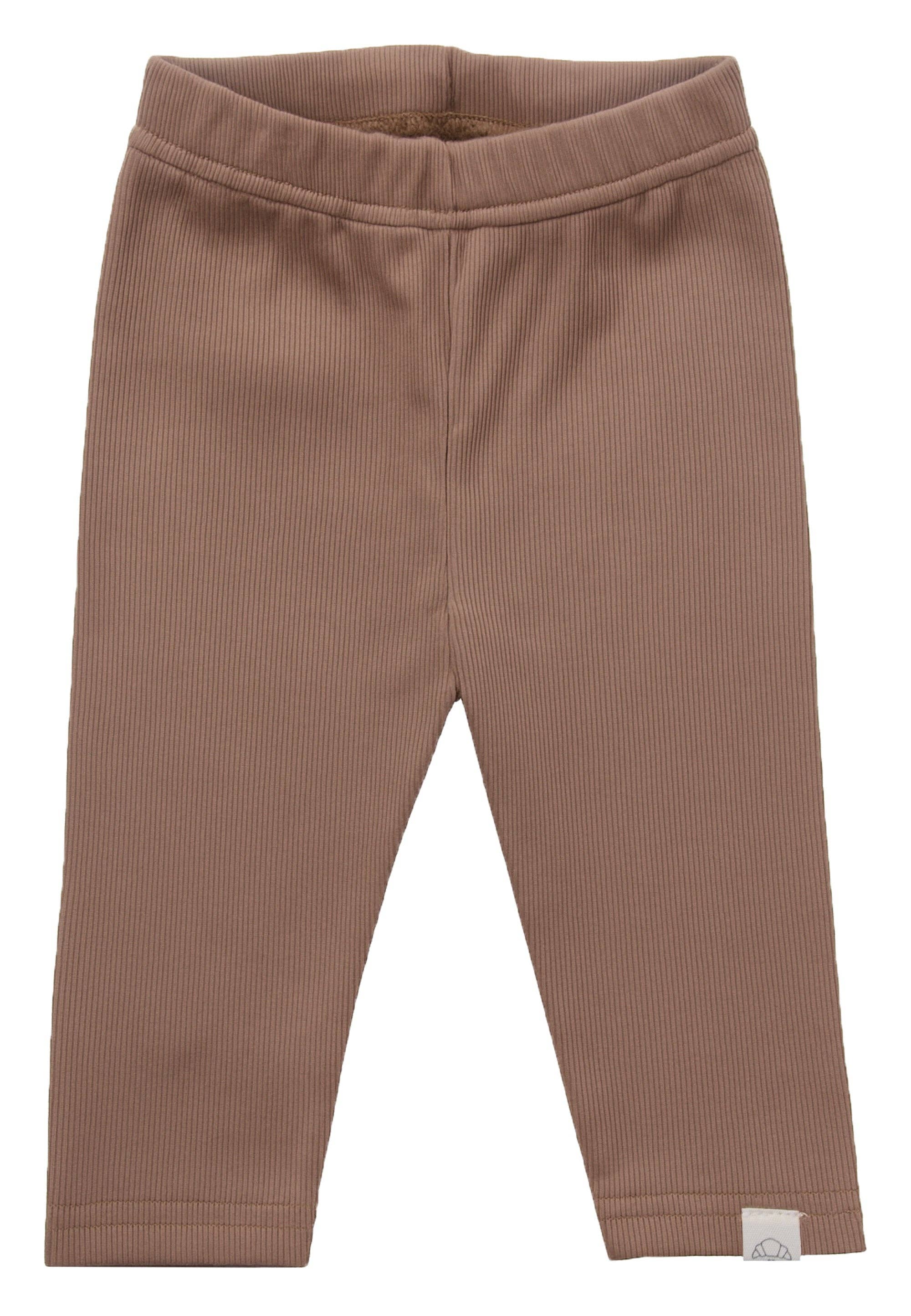 Süßes Kinder-Outfit Babyccino Club mit Print To Go Cup, beiges Sweatshirt und braune Leggings, perfekte Geschenkidee.