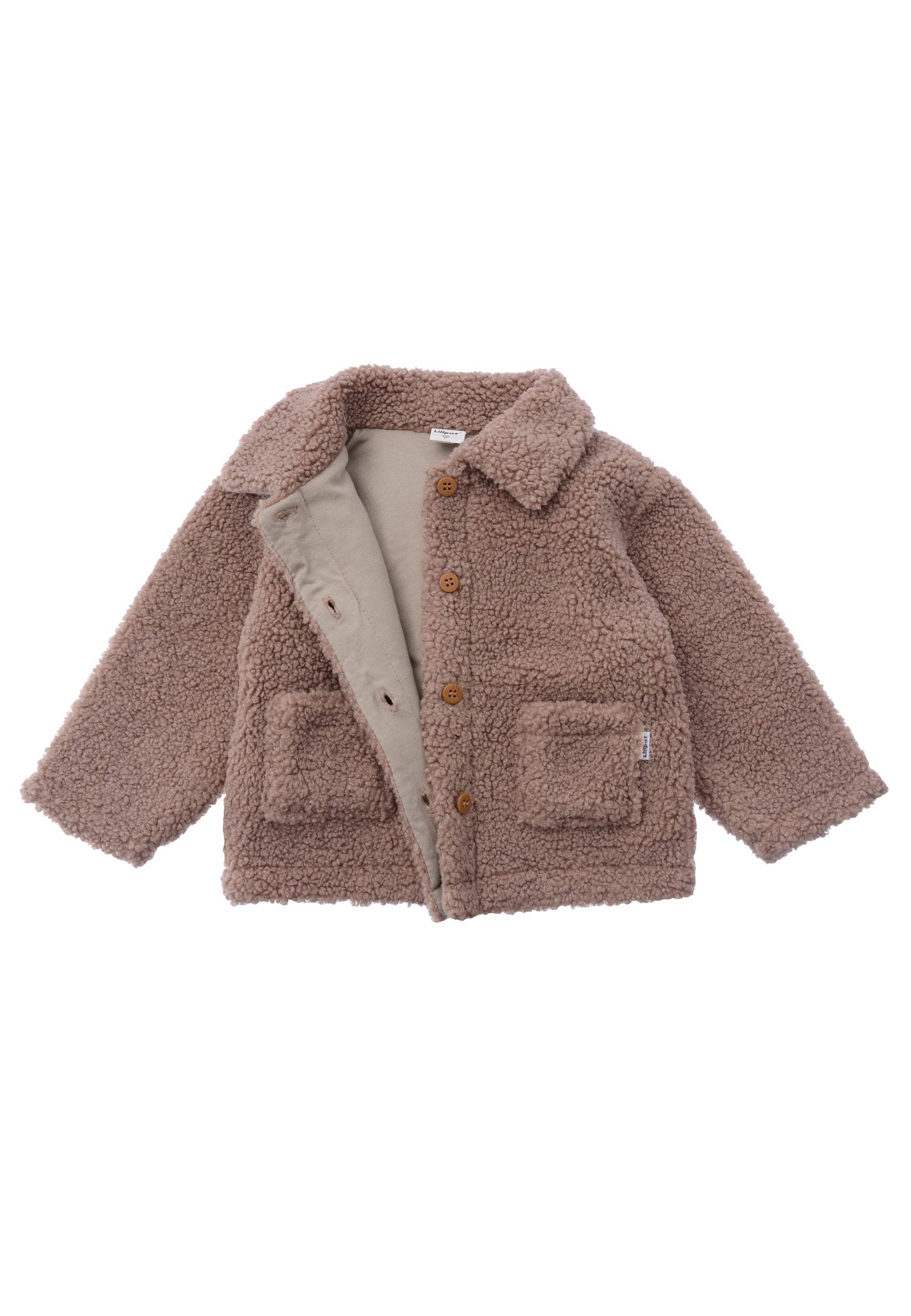 Altrosa Babyjacke aus Boucléfleece mit Baumwollfutter, perfekt für kühlere Tage, warm, weich und bequem zu tragen.