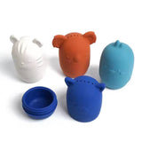 Badespielzeug Tiere Blau aus Silikon, 4 Figuren zum Baden und Spielen, einfach zu öffnen für hygienische Reinigung, ideal für Kleinkinder beim Badenlernen.