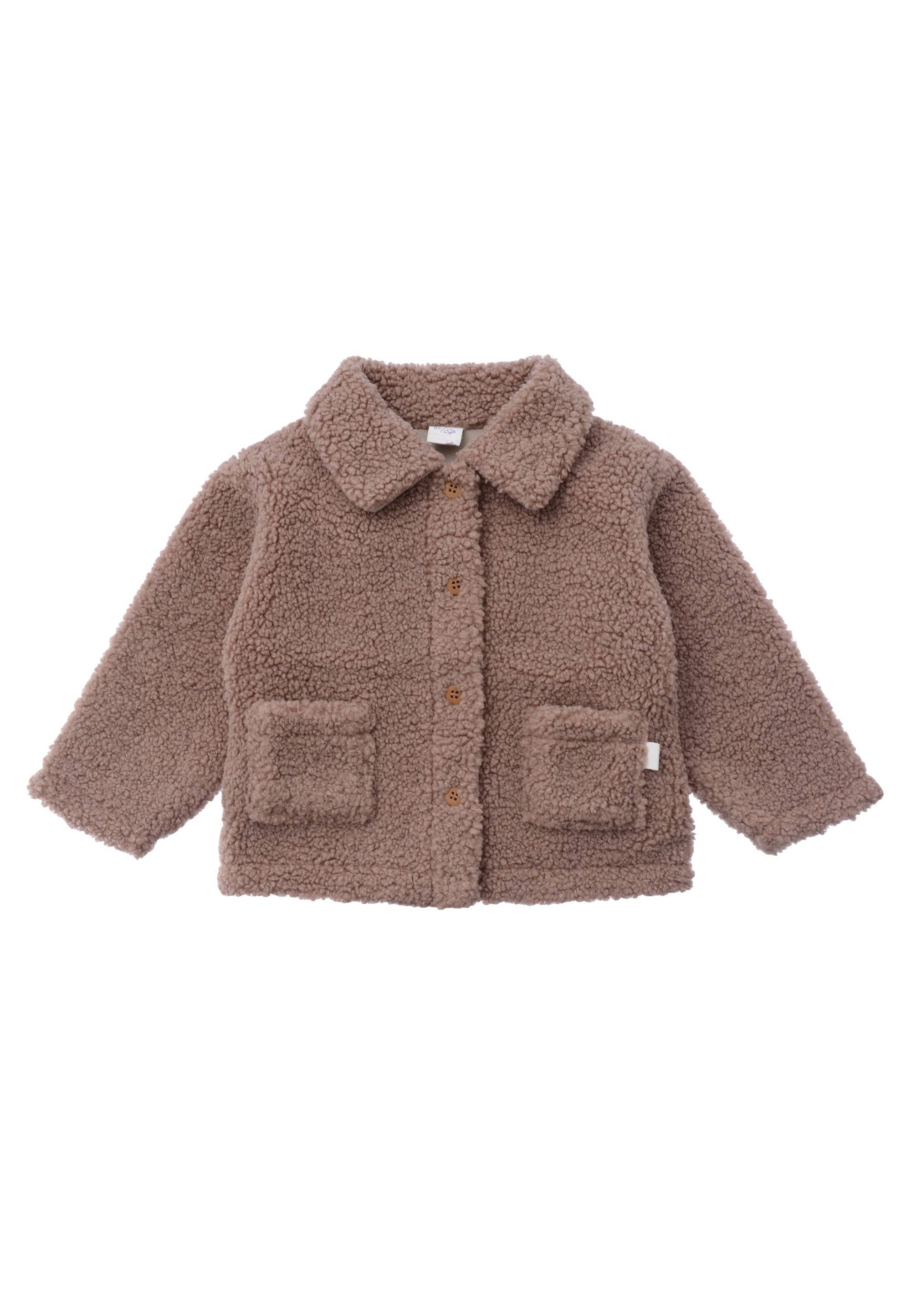 Boucléfleece Jacke für Babys und Kinder in Altrosa, weich gefüttert mit Baumwolle, kuschelig und warm für die Übergangszeit.