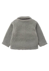 Boucléfleece Jacke für Babys und Kinder in dezentem Grün, weich gefüttert mit Baumwolle, warm und kuschelig für Übergangs- und kühle Tage.