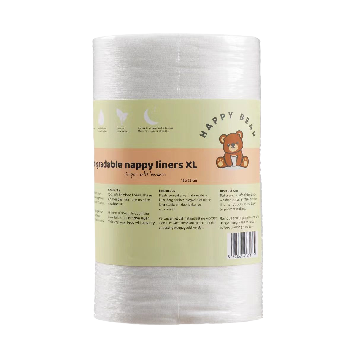 Windeleinlagen aus Bambus, Größe XL, 1 Rolle (100 Blatt)