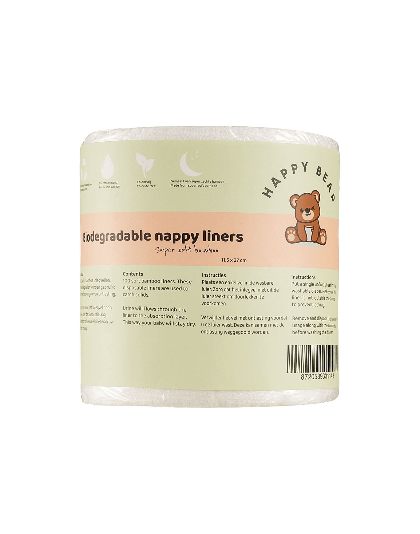 HappyBear Bambus Windeleinlagen auf Rolle mit 100 Blatt, weiche Einlagen für Stoffwindeln zum Auffangen von Stuhl.