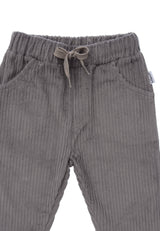 Stylische Kinder Cordhose in Grau, große Taschen, Kordelzug, bequem und lässig für Babys und Kleinkinder, 100% Baumwolle.