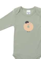 Niedlicher Kinder Langarmbody in Schilf mit Donut-Print, hautfreundlich, bequem und perfekt für Herbsttage, aus 100% Baumwolle.