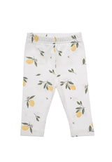 Kinderleggings aus 100% Baumwolle mit süßem Zitronenprint, weich und dehnbar, ideal für den Alltag.