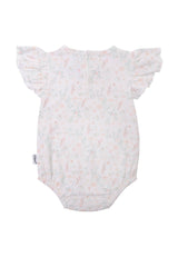 Süßer Baby Kurzarmbody mit Rüschen und floralem Print, aus weicher Baumwolle, praktischer Body mit Druckknöpfen für Mädchen.