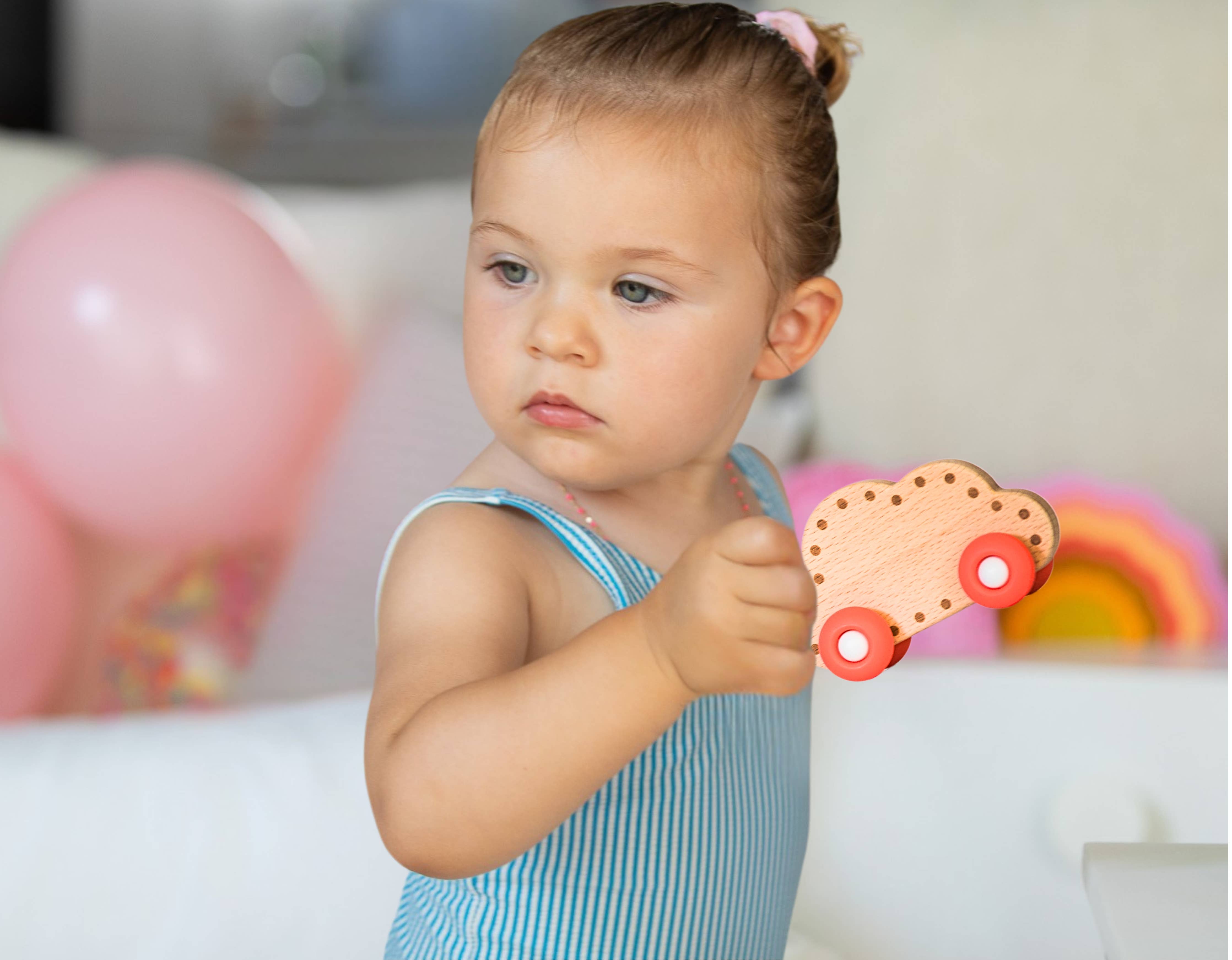 Montessori Babyspielzeugset 3-36 Monate aus Holz und Silikon, fördert Koordination, Motorik, Hand-Auge-Koordination und kreatives Spielen, inklusive Beißring, Booten und Auto.