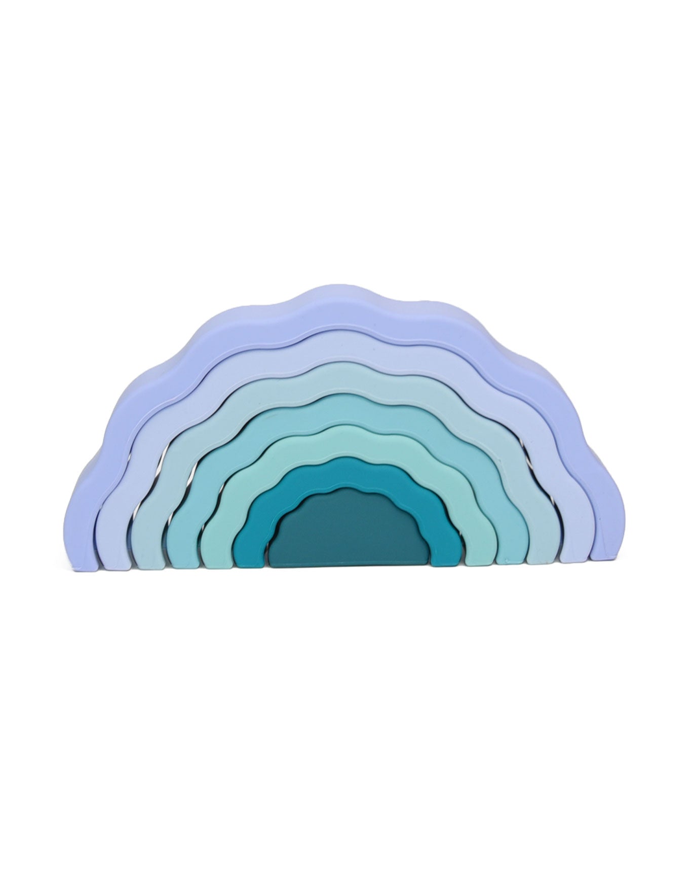 Montessori Stapelspielzeug Silikon-Regenbogen – 7 Bögen in sanften Farben zur Förderung von Feinmotorik, Hand-Auge-Koordination und Kreativität bei Kindern.