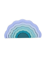 Montessori Stapelspielzeug Silikon-Regenbogen – 7 Bögen in sanften Farben zur Förderung von Feinmotorik, Hand-Auge-Koordination und Kreativität bei Kindern.