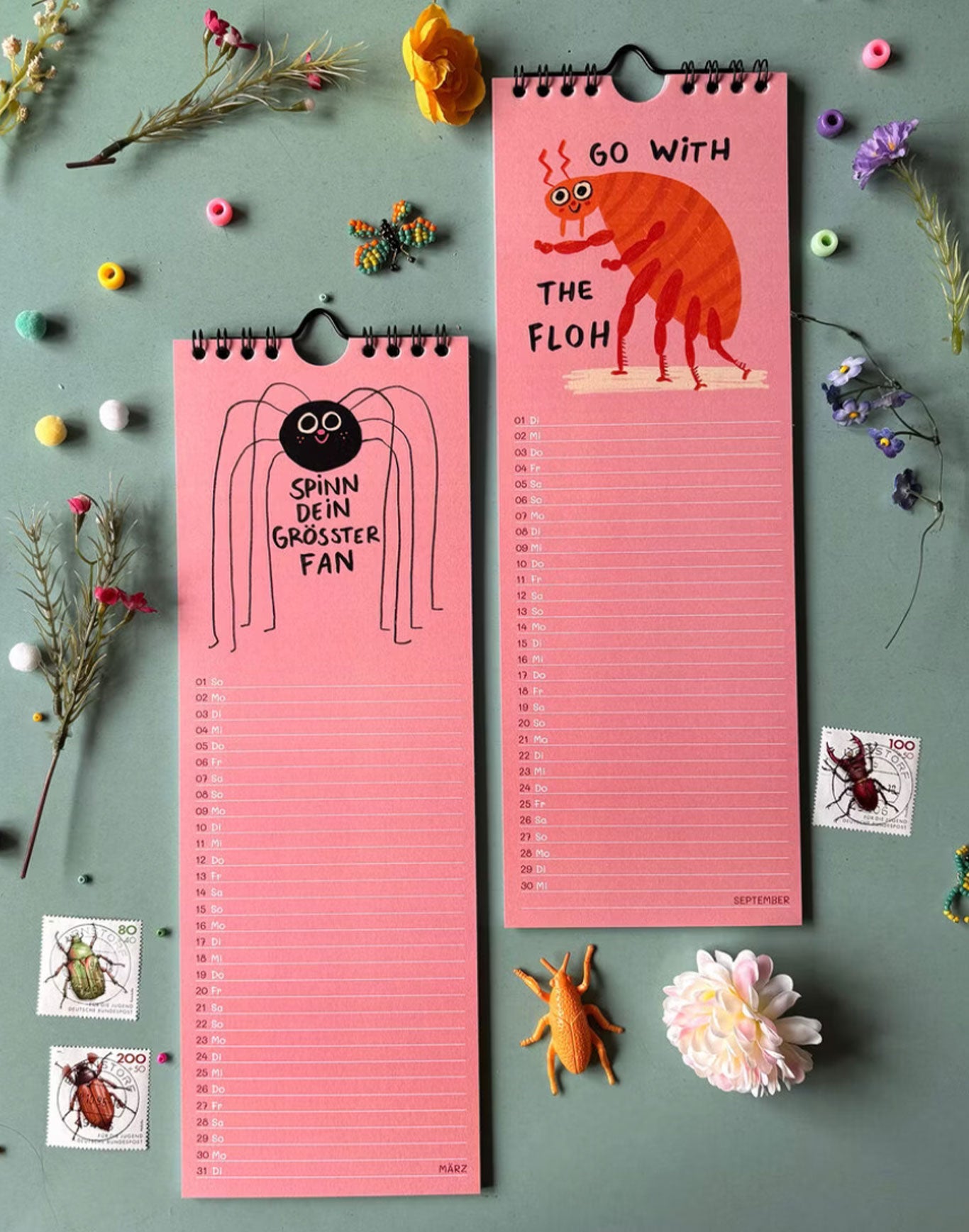 Motivationskalender 2026 mit niedlichen Wirbellosen-Illustrationen – farbenfroher Jahreskalender mit charmanten Tiermotiven und humorvollen Sprüchen.