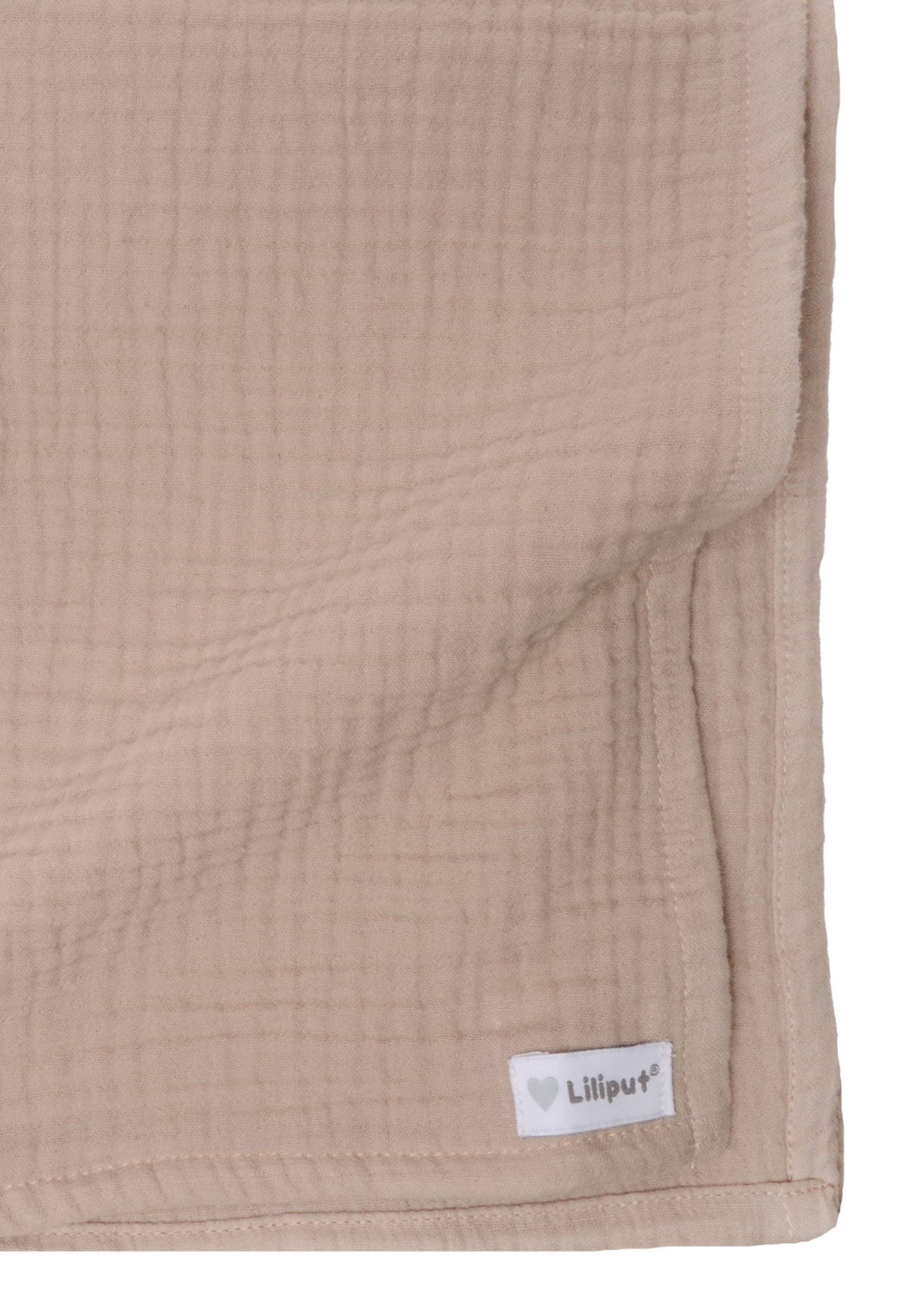 Musselin Babydecke in Braun, 80x85 cm, dreilagig, atmungsaktiv und saugfähig, ideal für den Alltag mit Babys und Kleinkindern.