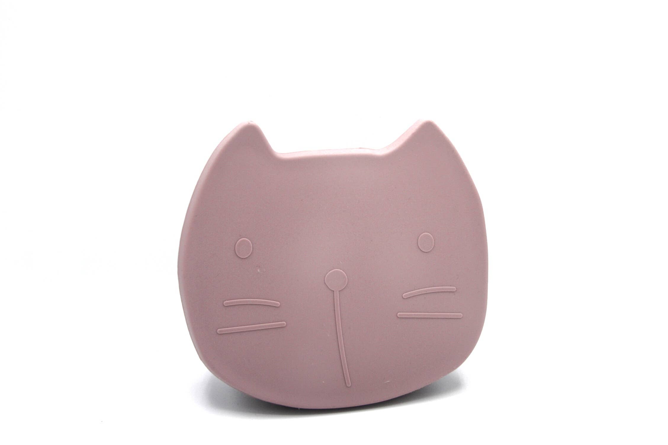 Nachhaltige Lunchbox Pippa die Katze in Mauve, plastikfreie Snackbox aus Silikon, leicht, unzerbrechlich und ideal für unterwegs.