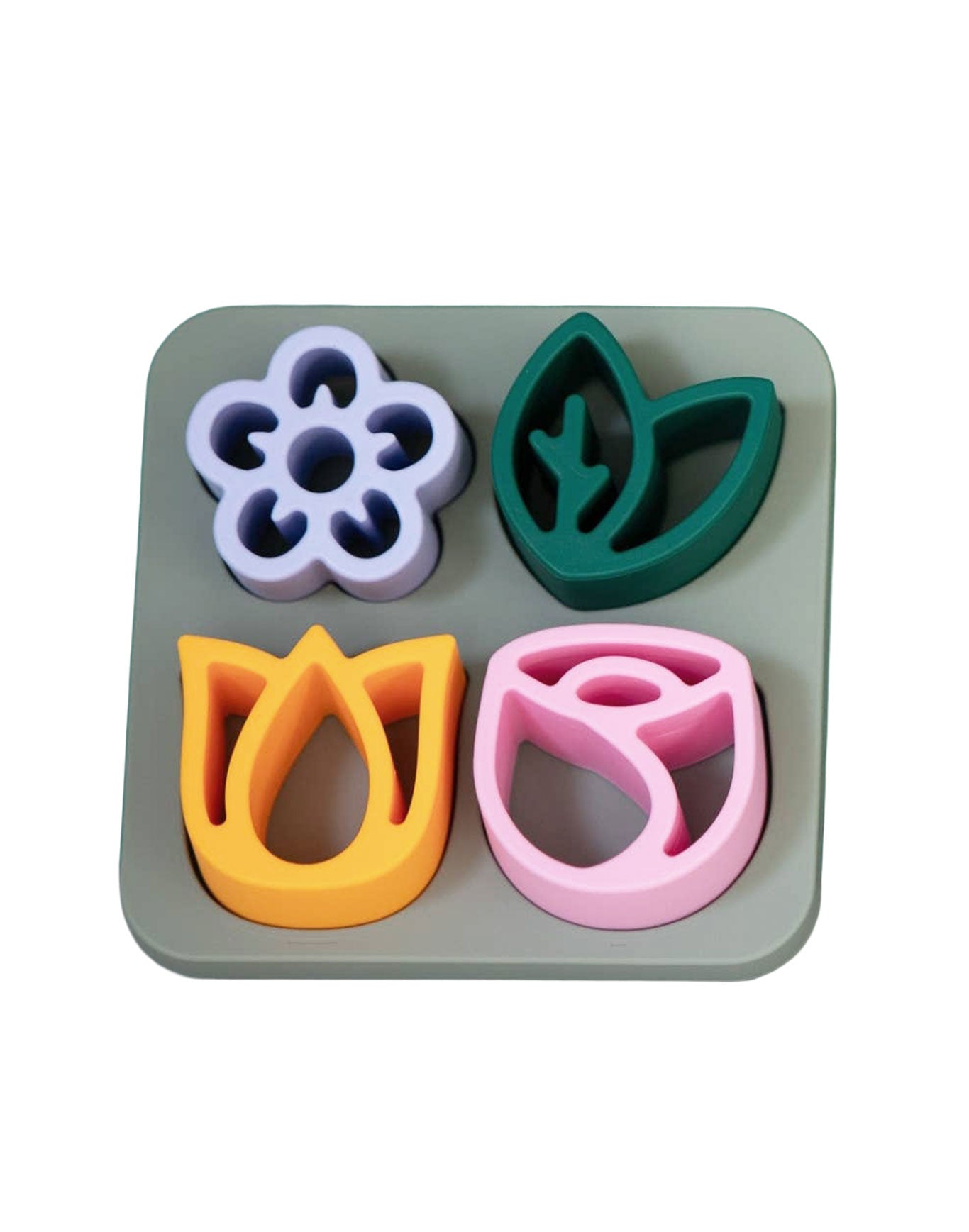 Silikon Blumenpuzzle für Kleinkinder, PETIKIDS Lernspielzeug mit Tulpe, Rose, Blatt und Blume auf Basis, fördert Hand-Auge-Koordination und Kreativität.