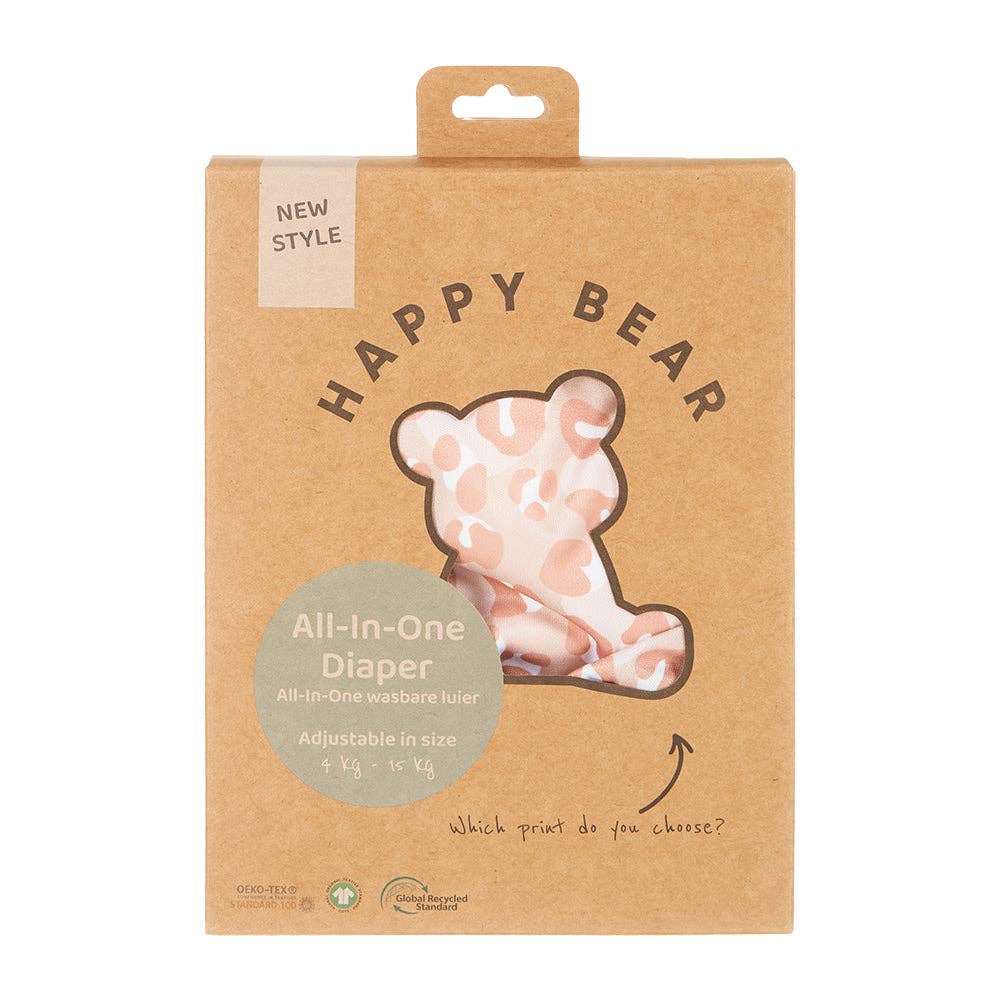 Nachhaltige HappyBear Windel mit weichem Innenfutter und saugstarker Bambuseinlage – größenverstellbar, bequem und umweltfreundlich.