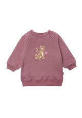 Baby Sweatshirt in Rosé mit Leopard-Print, aus 80% Baumwolle und 20% Polyester, weiche Ribbündchen an Ärmeln, Druckknöpfe am Halsausschnitt.