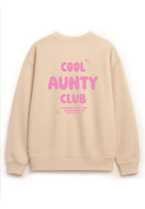 Beiges Oversized Sweatshirt Cool Aunty Club mit pinkem Smiley Print und Rückendruck, Mini & Me Edition.