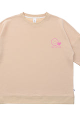 Oversized Damen Sweatshirt Cool Aunty Club beige mit pinkem Smiley, Ribbündchen und Baumwollmischung.