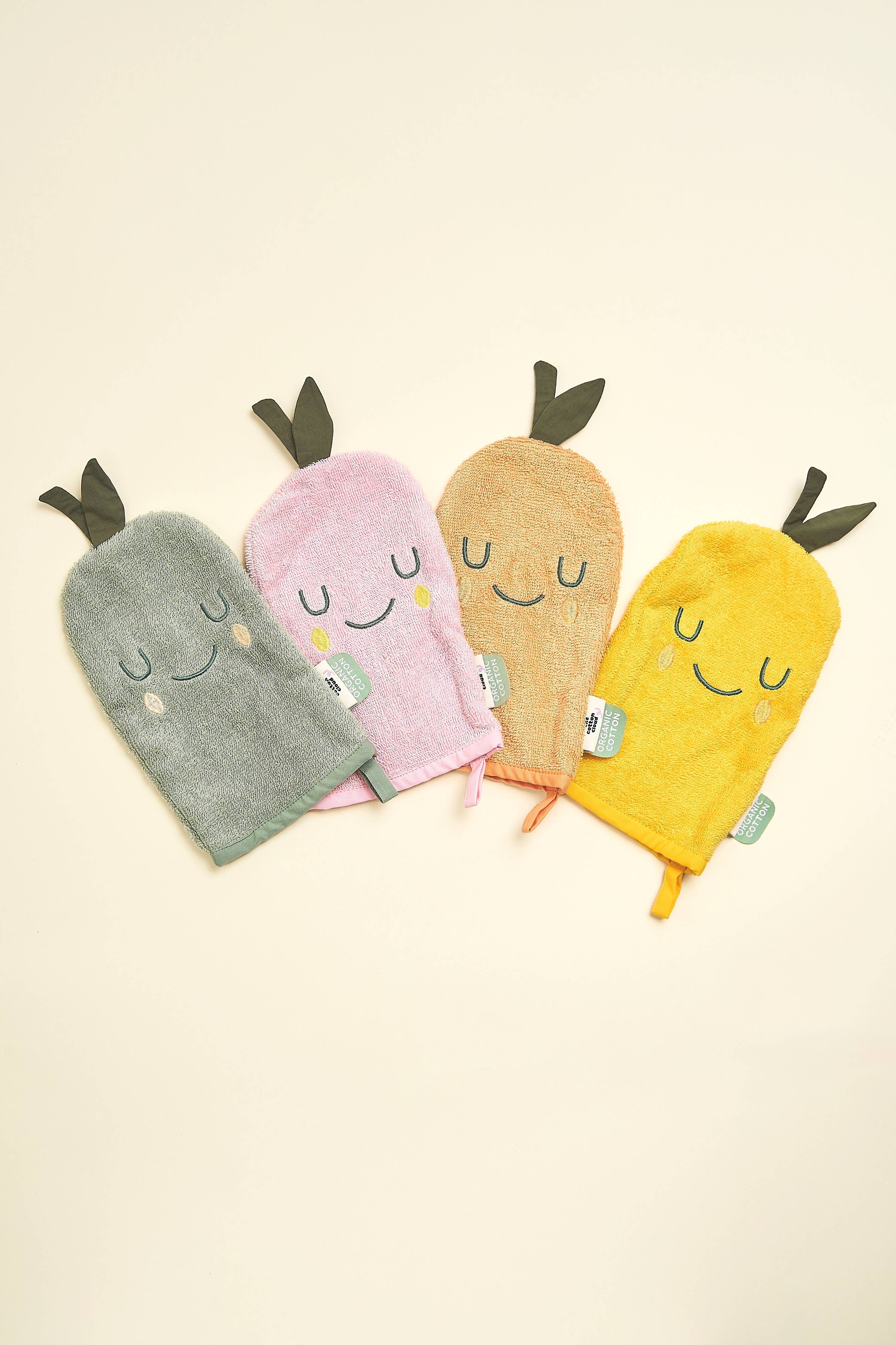 Waschlappen für Babys 2er-Set Lemon Pear, saugfähige Baumwoll-Waschlappen mit Aufhängeschlaufe, ideal für sanftes Baden und tägliche Pflege.